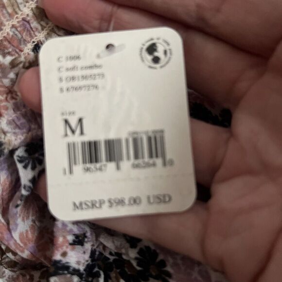 Free People Back on Top Crop Smocked Shirt Blouse Puff Sleeve Size M NWT - Picture 11 of 12